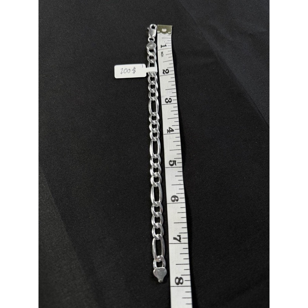925 Sterling Silver Figaro Link Chain Bracelet Mens Womens 8 Inch 8.6mm Italy - Picture 3 of 5